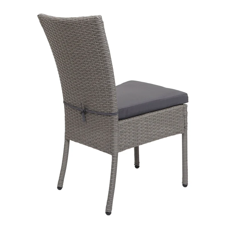 Lot de 2 chaises en polyrotin gris balcon jardin empilable coussins gris foncé 04_0007409