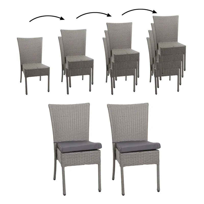 Lot de 2 chaises en polyrotin gris balcon jardin empilable coussins gris foncé 04_0007409