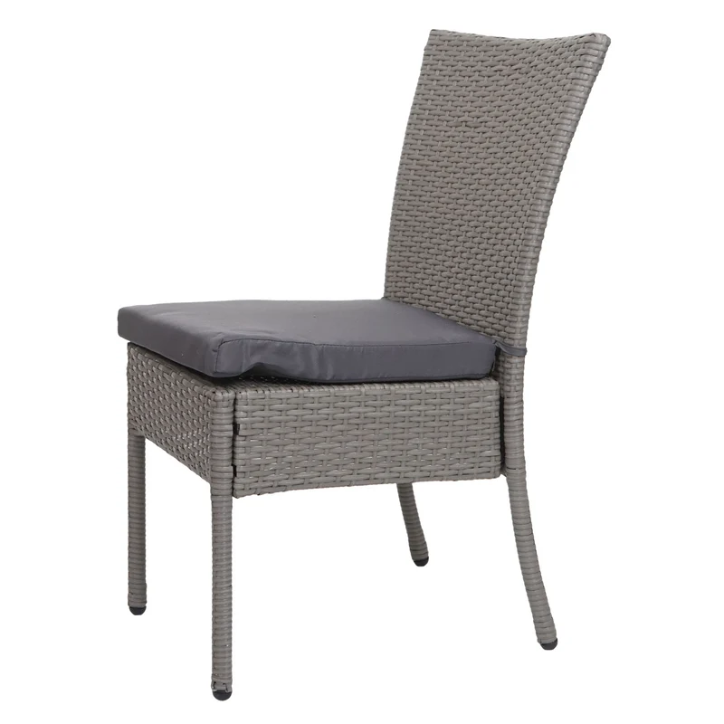 Lot de 2 chaises en polyrotin gris balcon jardin empilable coussins gris foncé 04_0007409