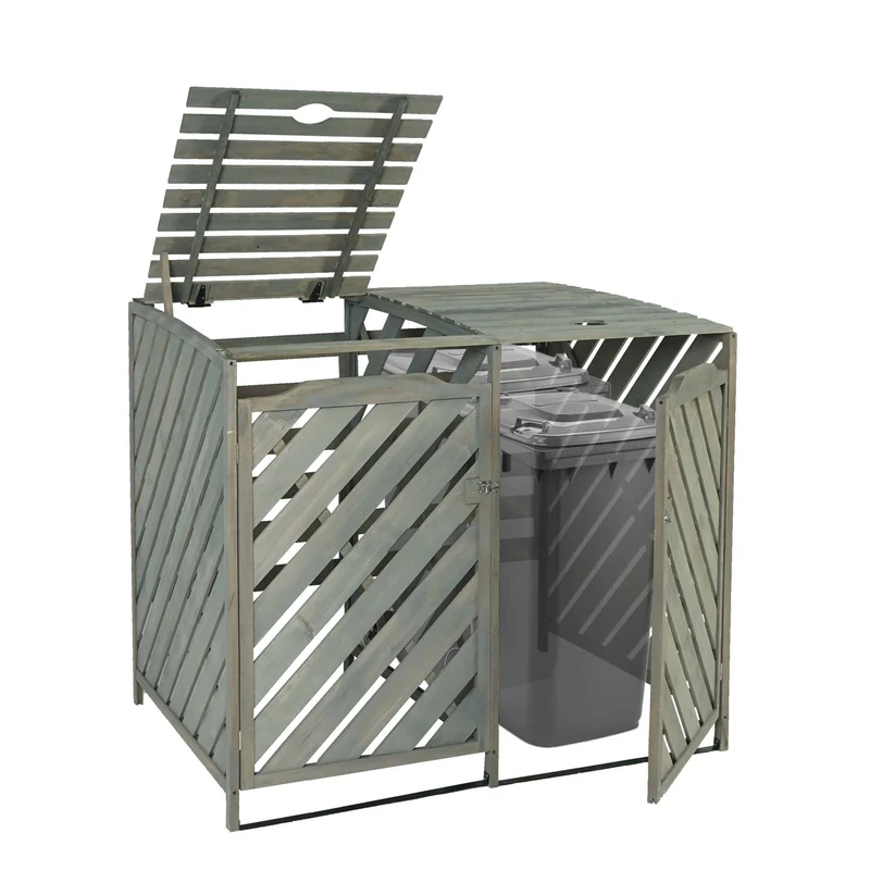 Abris poubelles pour poubelles d'une capacité de 60 à 240 litres 121 x 133 x 98 cm bois de sapin gris 04_0007008