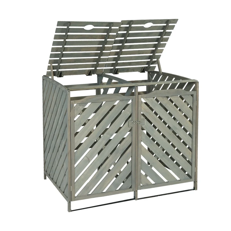 Abris poubelles pour poubelles d'une capacité de 60 à 240 litres 121 x 133 x 98 cm bois de sapin gris 04_0007008