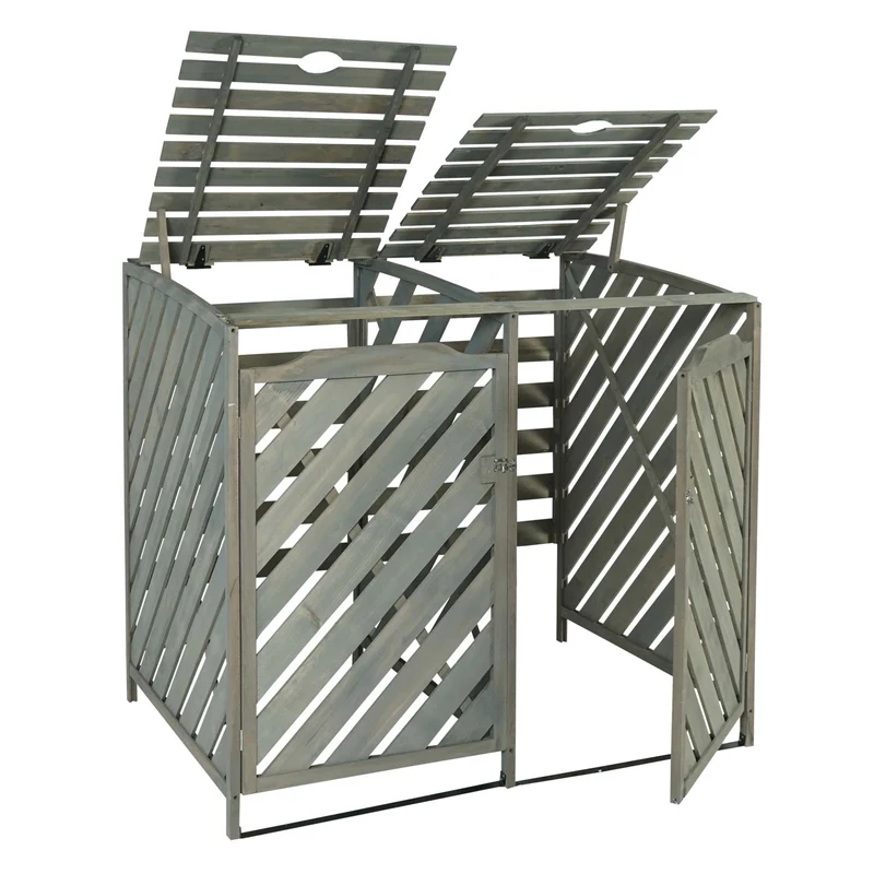Abris poubelles pour poubelles d'une capacité de 60 à 240 litres 121 x 133 x 98 cm bois de sapin gris 04_0007008