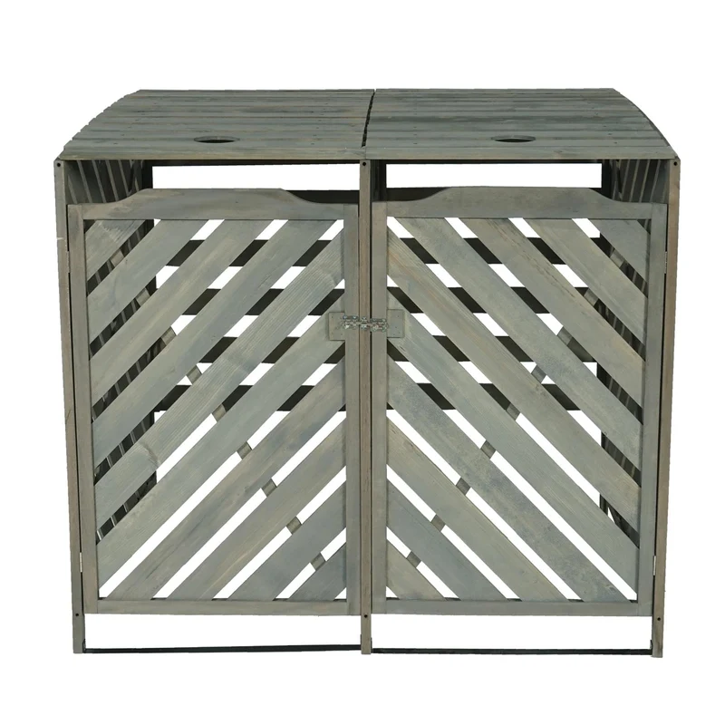 Abris poubelles pour poubelles d'une capacité de 60 à 240 litres 121 x 133 x 98 cm bois de sapin gris 04_0007008