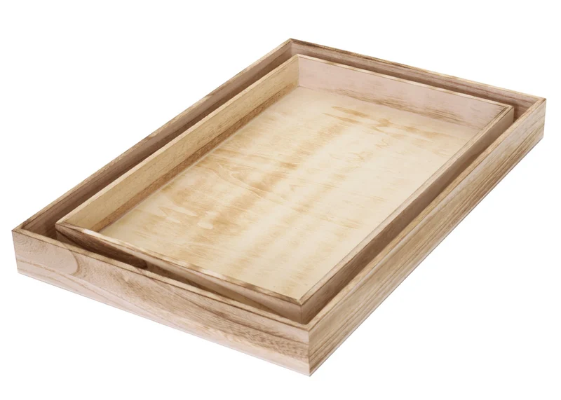 2x plateaux de différentes tailles plateau petit-déjeuner en bois aspect vieilli marron naturel 04_0007289