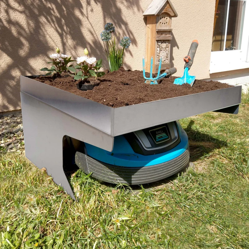 Abri pour robot tondeuse avec bac à plantes 37x60x70 cm acier inoxydable 04_0006938