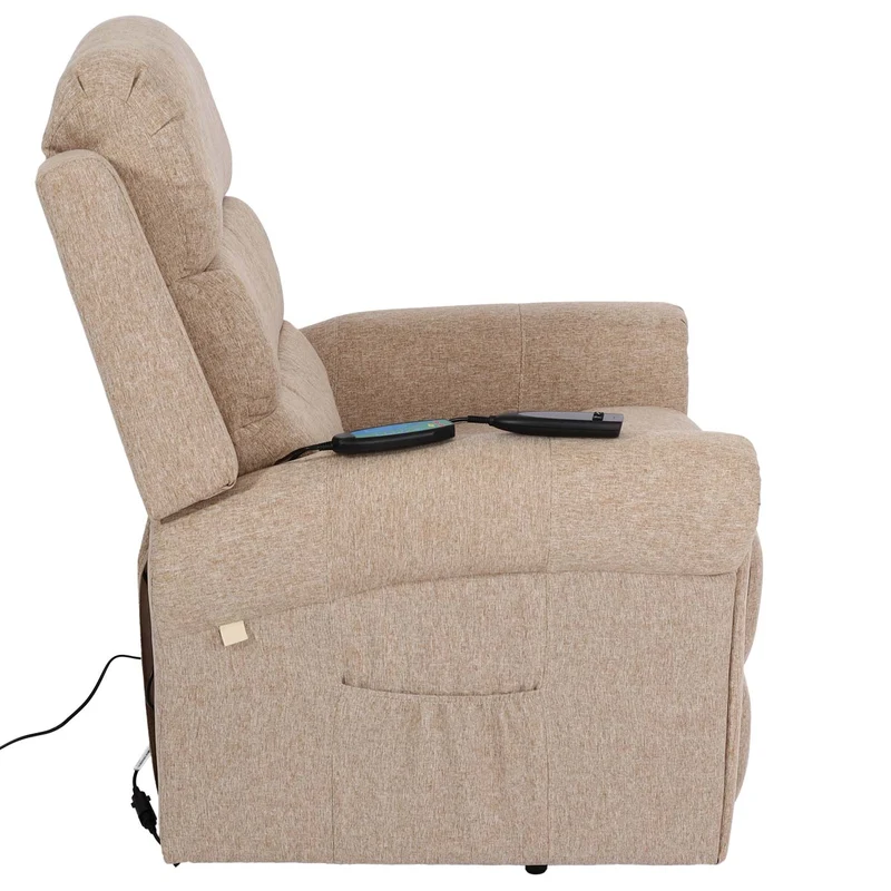 Fauteuil TV de relaxation fonction inclinable fonction massage et chauffage en tissu beige-marron 04_0006891