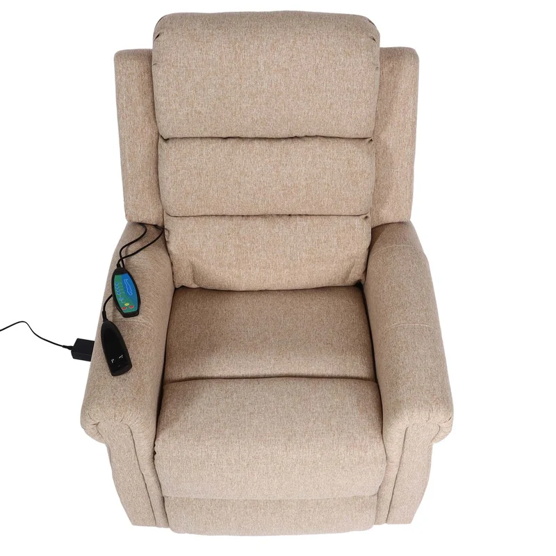 Fauteuil TV de relaxation fonction inclinable fonction massage et chauffage en tissu beige-marron 04_0006891