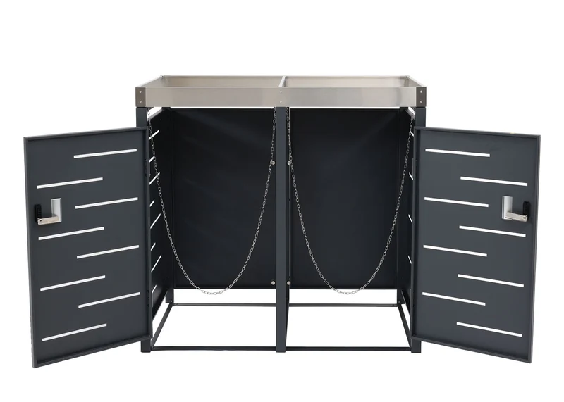 Abris poubelles verrouillable avec bac à plantes acier inoxydable et métal 110x115x62 cm 04_0008228