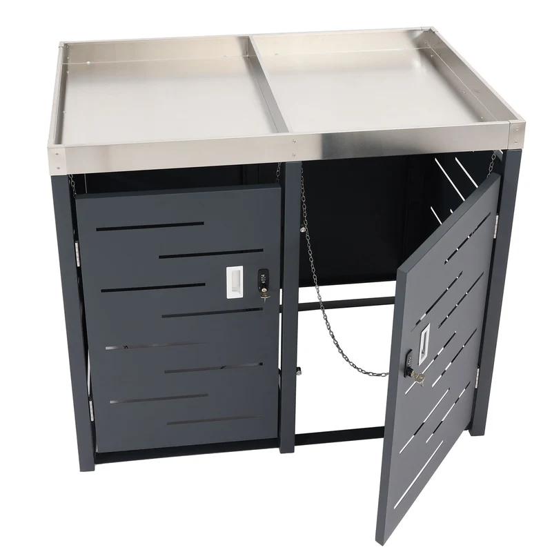 Abris poubelles verrouillable avec bac à plantes acier inoxydable et métal 110x115x62 cm 04_0008228