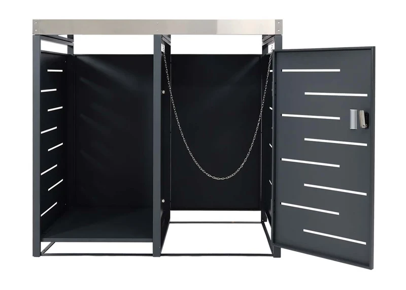 Abris poubelle 1 pièce avec stockage de bois de chauffage et bac à fleurs verrouillable 125 x 130 x 80 cm 45kg en métal anthracite 04_0008223