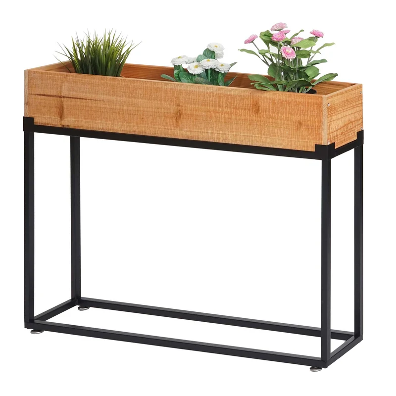 Potager surélevé bac à plantes bac à fleurs hauteur 62 cm en bois de sapin et acier 62x80x16 cm 04_0008182