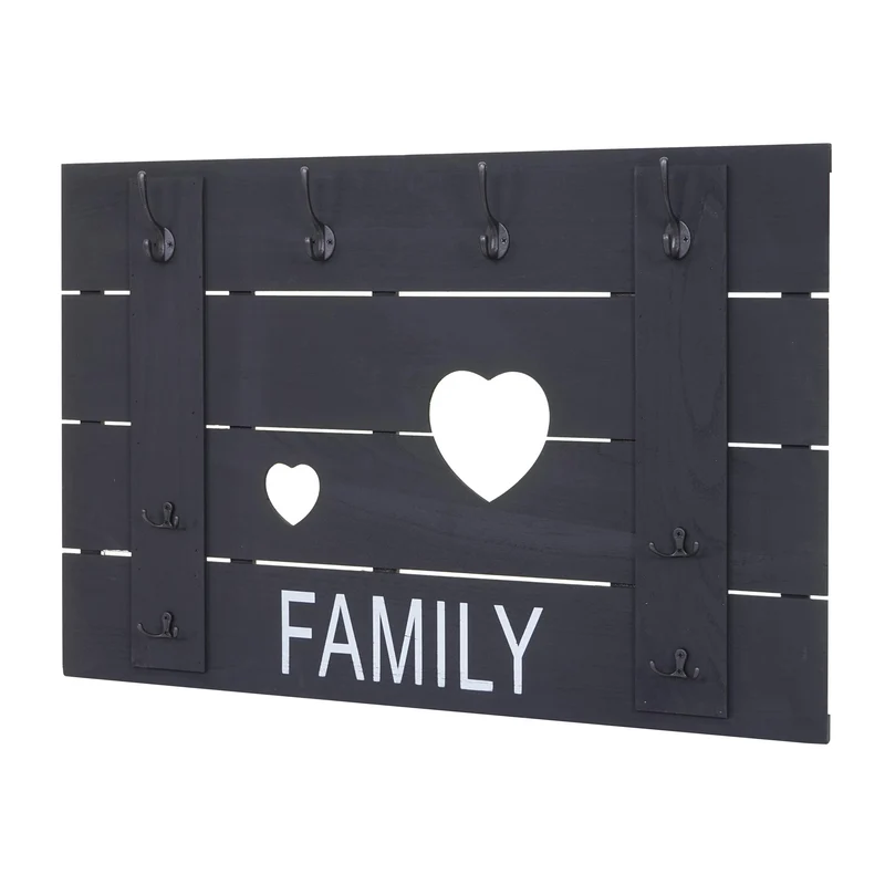 Porte-manteau mural family panneau design vintage avec 8 crochets 60 x 90 cm gris foncé04_0008174