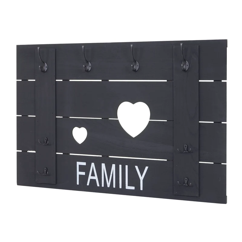 Porte-manteau mural family panneau design vintage avec 8 crochets 60 x 90 cm gris foncé04_0008174