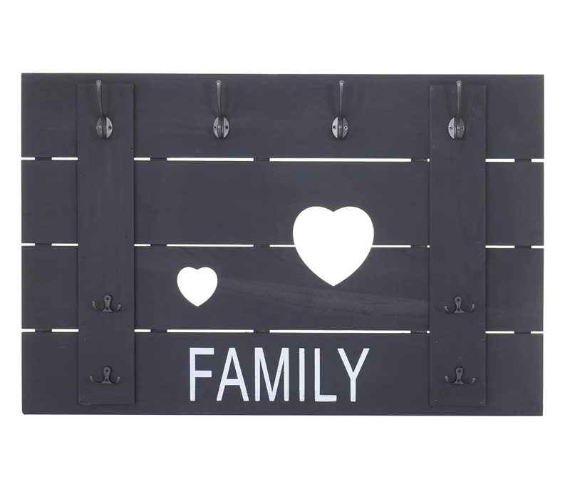 Porte-manteau mural family panneau design vintage avec 8 crochets 60 x 90 cm gris foncé04_0008174