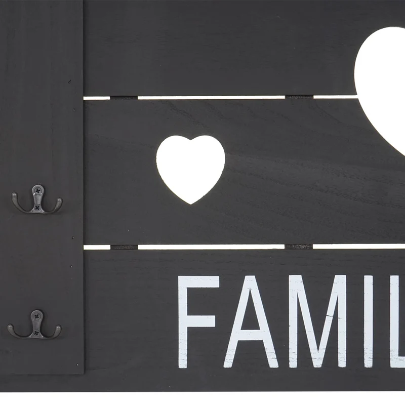 Porte-manteau mural family panneau design vintage avec 8 crochets 60 x 90 cm gris foncé04_0008174