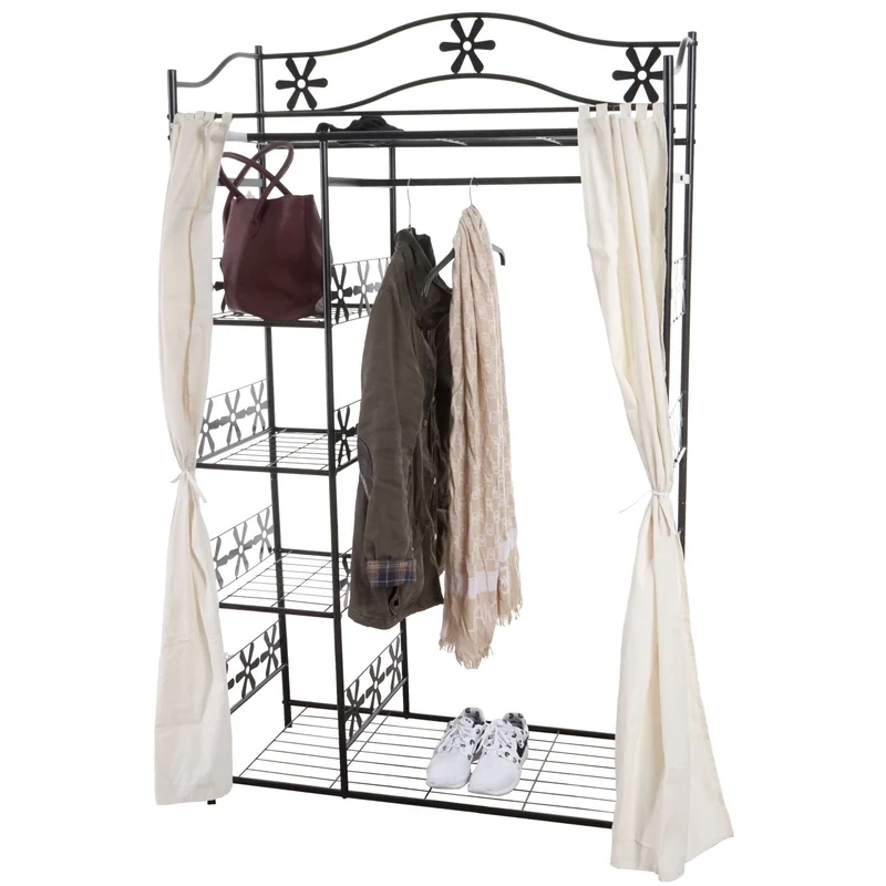Porte-manteau en métal étagère en métal 172 x 100 x 43 cm avec rideau 04_0008167