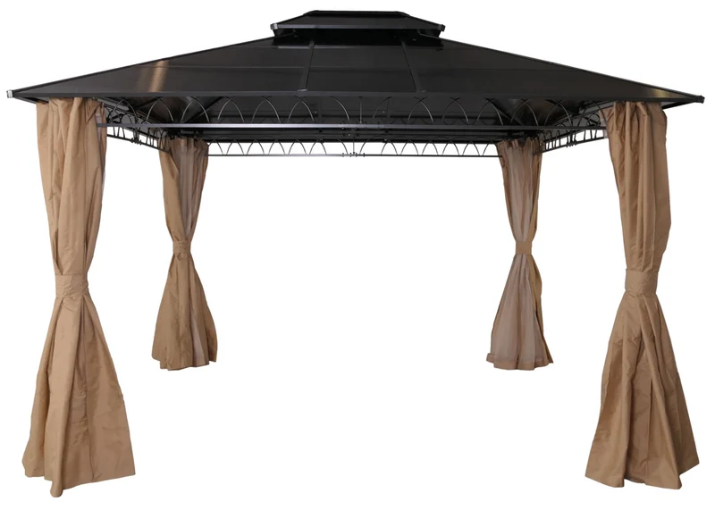 1x pergola avec toit et 4x parois latérales + moustiquaire structure en acier stable tissu crème 04_0008138
