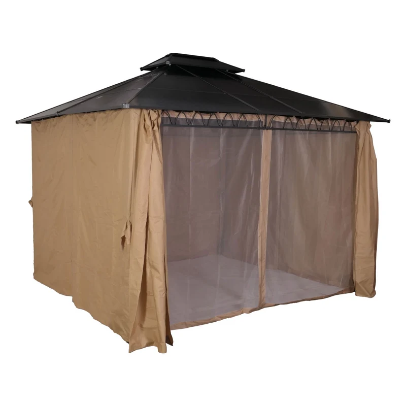 1x pergola avec toit et 4x parois latérales + moustiquaire structure en acier stable tissu crème 04_0008138