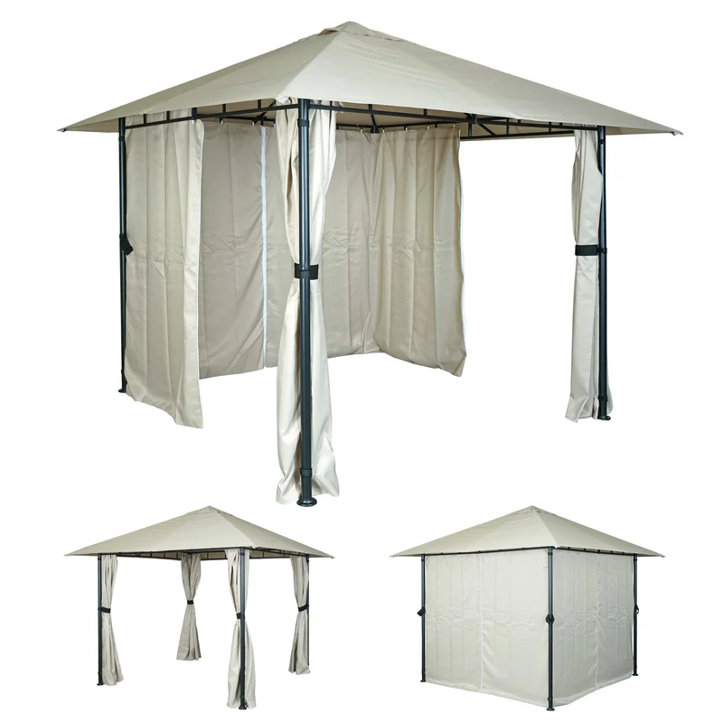 Pergola pavillon de jardin couverture de terrasse avec paroi latérale 3 x 3m crème-beige 04_0008116