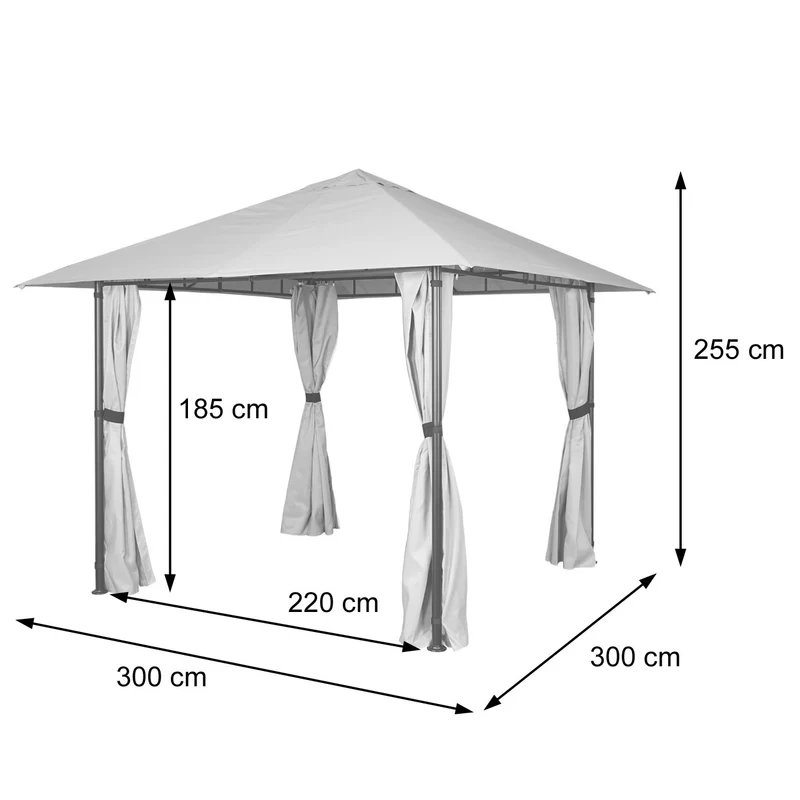 Pergola pavillon de jardin couverture de terrasse avec paroi latérale 3 x 3m crème-beige 04_0008116