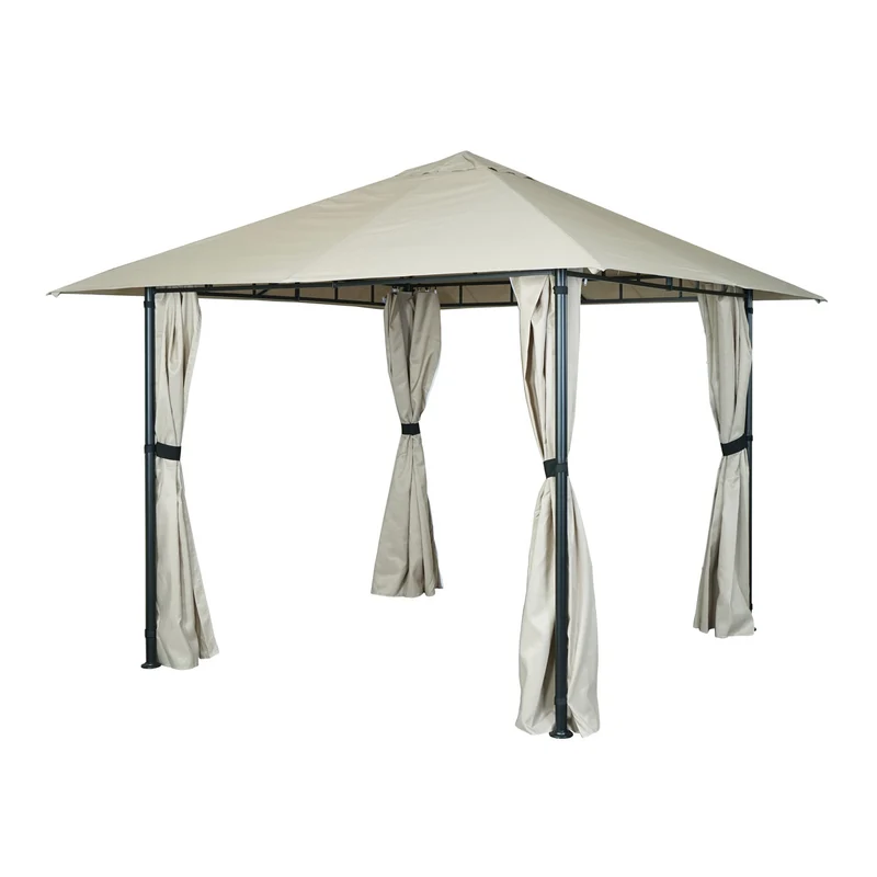 Pergola pavillon de jardin couverture de terrasse avec paroi latérale 3 x 3m crème-beige 04_0008116
