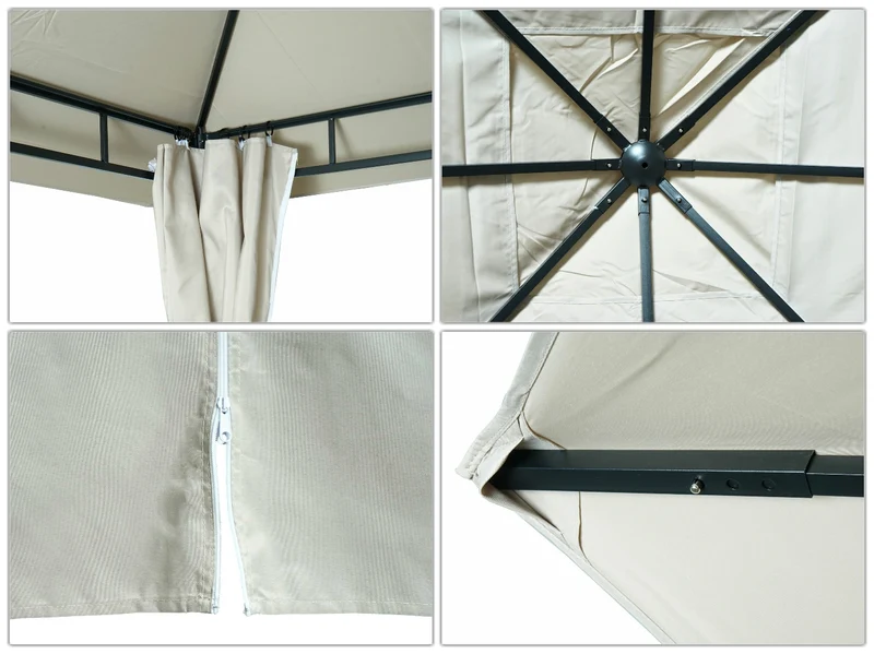 Pergola pavillon de jardin couverture de terrasse avec paroi latérale 3 x 3m crème-beige 04_0008116