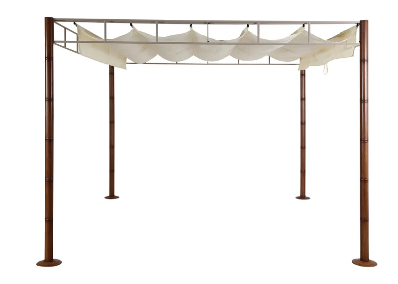 Pergola pavillon de jardin auvent de terrasse stable 7 cm structure métallique 3 x 3 m aspect bambou blanc crème 04_0008120