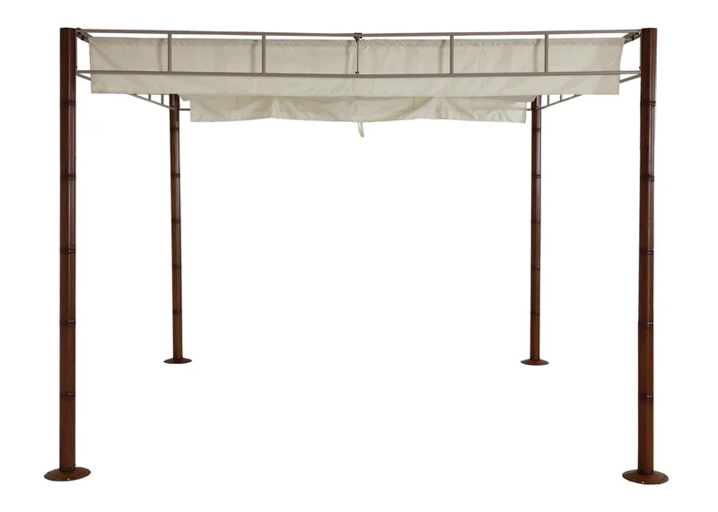 Pergola pavillon de jardin auvent de terrasse stable 7 cm structure métallique 3 x 3 m aspect bambou blanc crème 04_0008120