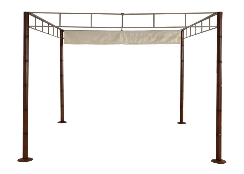 Pergola pavillon de jardin auvent de terrasse stable 7 cm structure métallique 3 x 3 m aspect bambou blanc crème 04_0008120