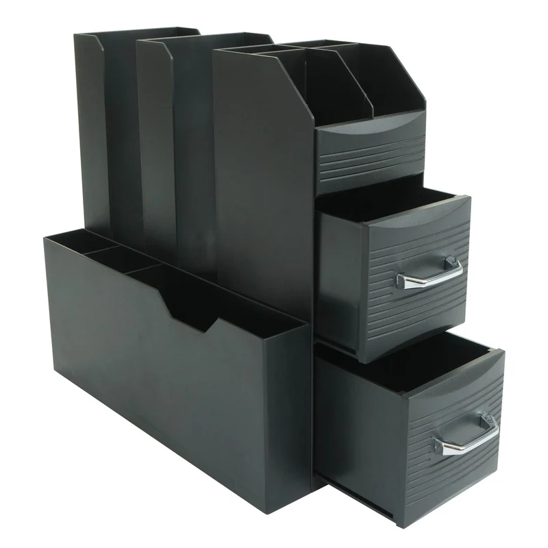 Organisateur de bureau porte-stylo boîte de rangement avec 2 tiroirs et 7 compartiments 29 x 14 x 33 cm 04_0007893