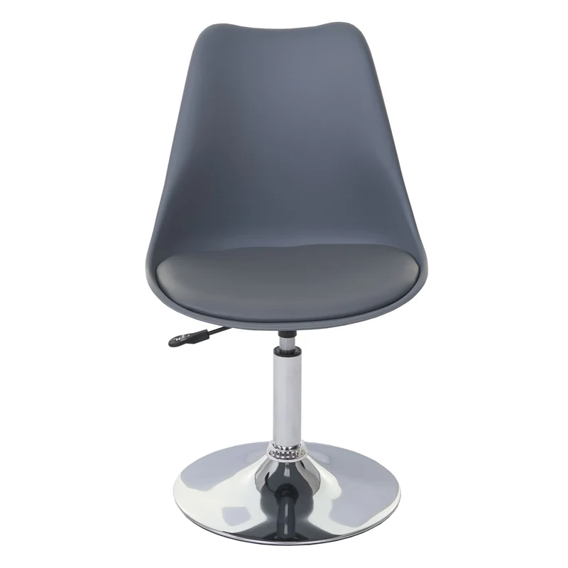 Lot de 2 chaises de salle à manger réglable en hauteur pivotante PVC et plastique gris foncé piètement chromé 04_0007393