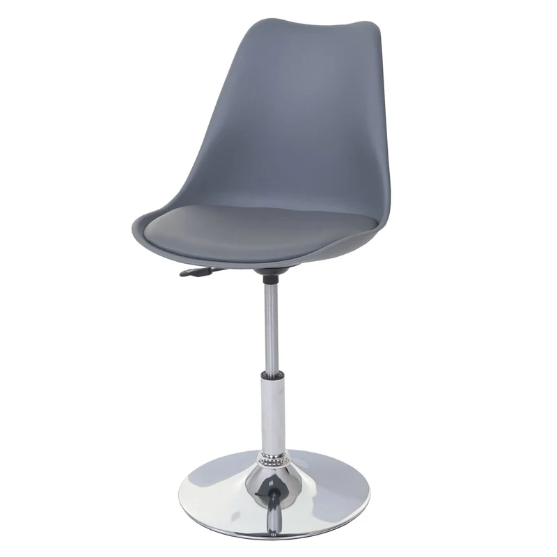 Lot de 2 chaises de salle à manger réglable en hauteur pivotante PVC et plastique gris foncé piètement chromé 04_0007393