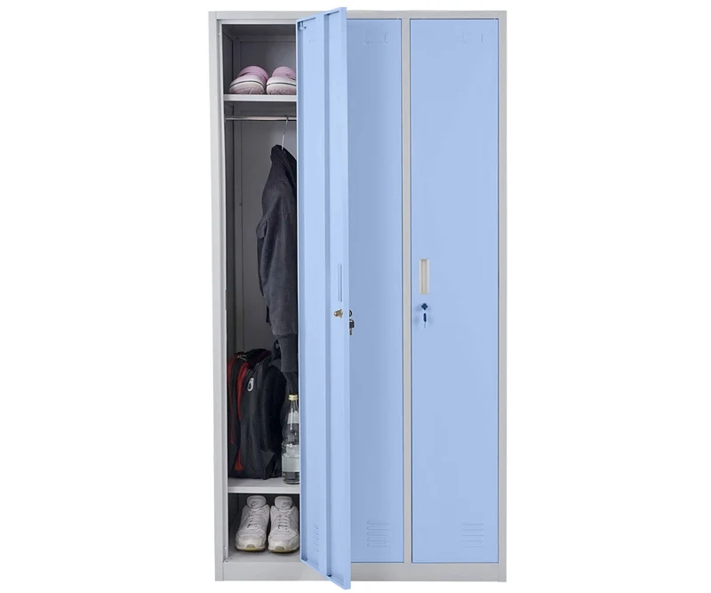 Casier avec 3 compartiments avec serrure tôle d'acier laminé bleu 180x90x50 cm 04_0007272