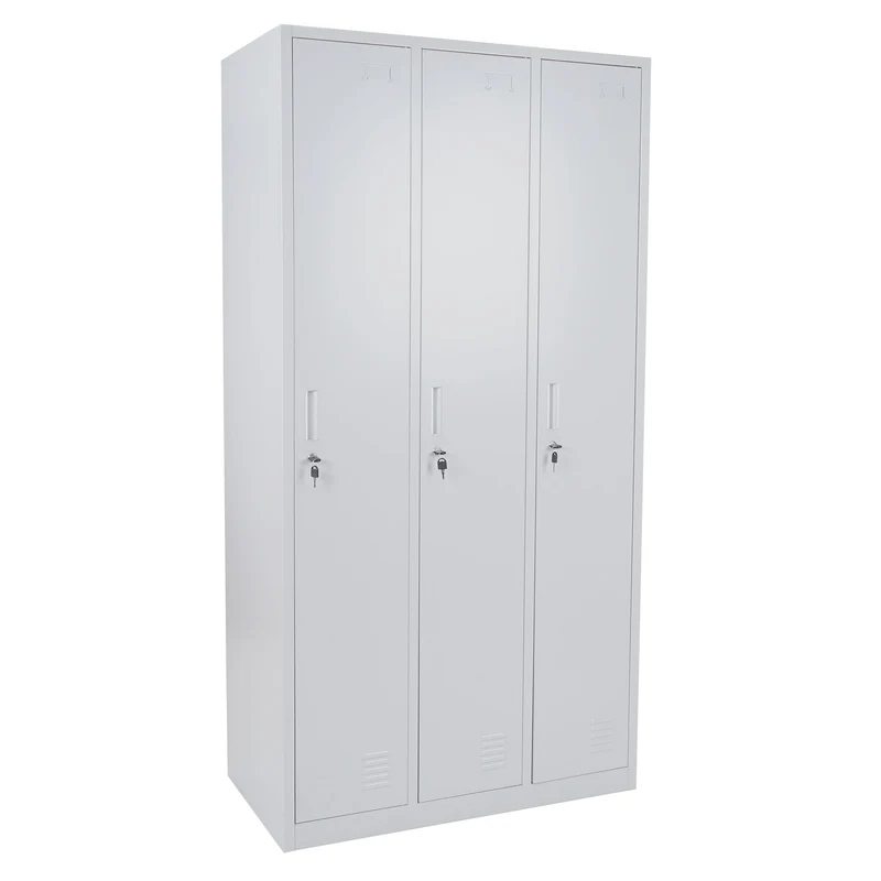 Casier avec 3 compartiments avec serrure tôle d'acier laminé gris 180x90x50 cm 04_0007273