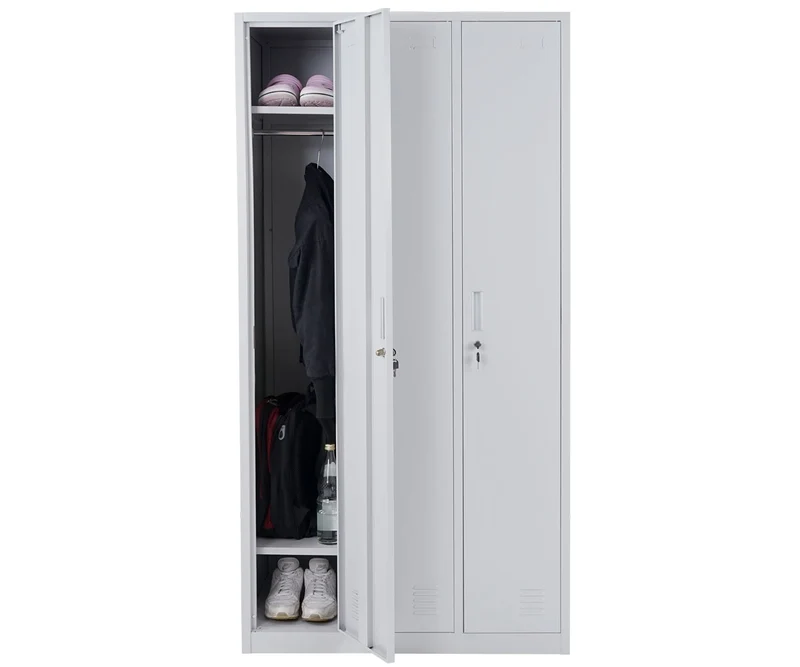 Casier avec 3 compartiments avec serrure tôle d'acier laminé gris 180x90x50 cm 04_0007273