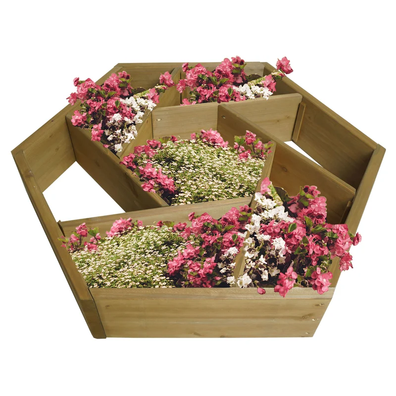 Jardinière pot de fleur parterre de fleurs 7 compartiments carré 100 x 87 cm extérieur bois de sapin marron 04_0007222