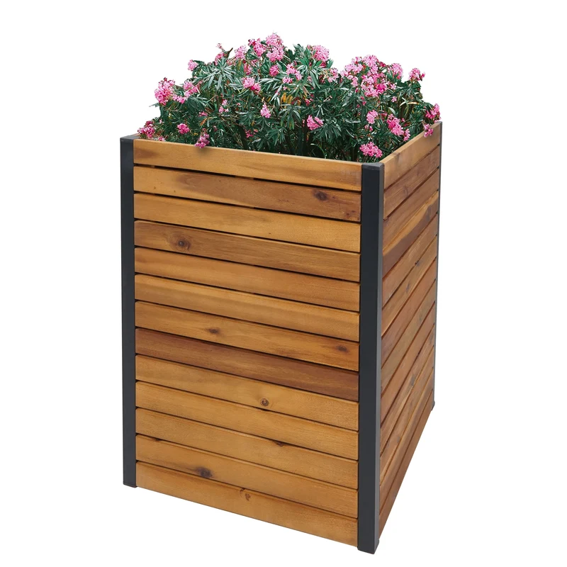 Jardinière pot de fleurs pour extérieur en bois d'acacia 60 x 42 x 42 cm marron 04_0007217