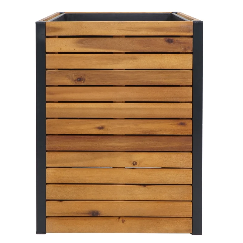 Jardinière pot de fleurs pour extérieur en bois d'acacia 60 x 42 x 42 cm marron 04_0007217