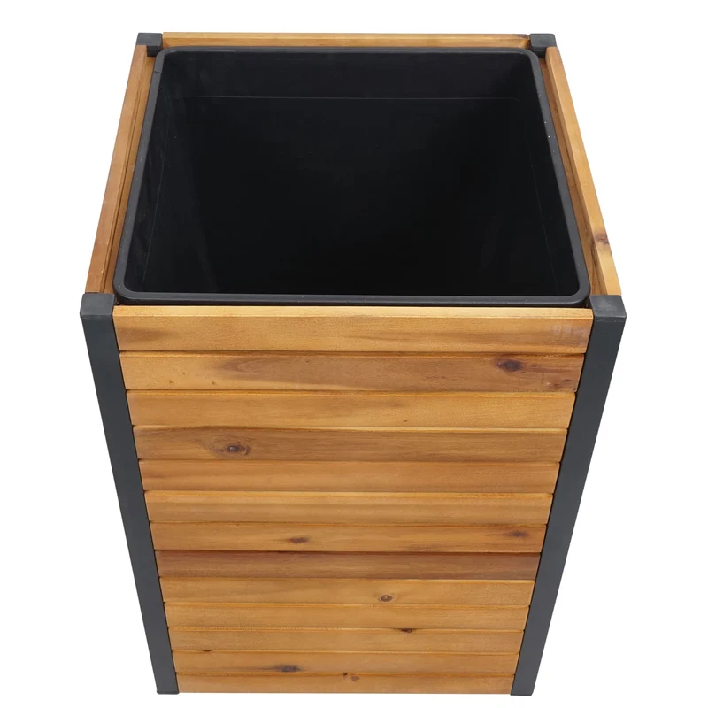 Jardinière pot de fleurs pour extérieur en bois d'acacia 60 x 42 x 42 cm marron 04_0007217