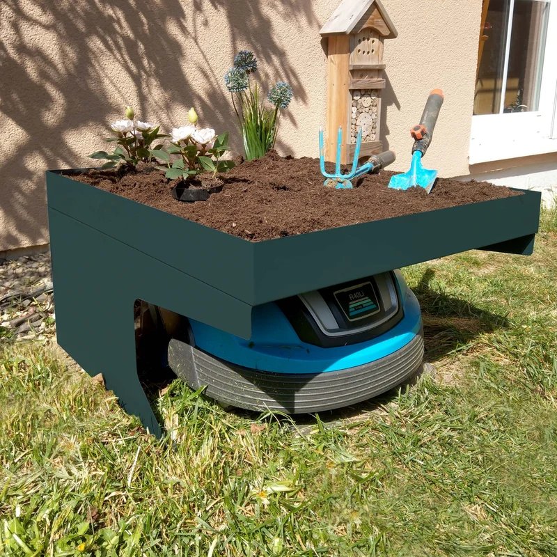 Abri pour robot tondeuse avec bac à plantes 37 x 60 x 70 cm en métal vert 04_0006937