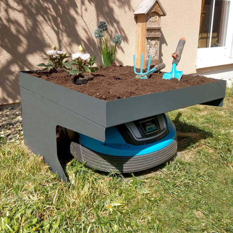 Abri pour robot tondeuse avec bac à plantes 37 x 60 x 70 cm en métal anthracite 04_0006935