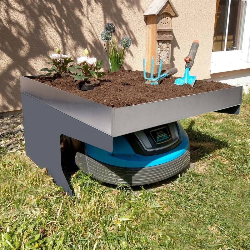 Abri pour robot tondeuse avec bac à plantes 37 x 60 x 70 cm en acier inoxydable anthracite 04_0006934
