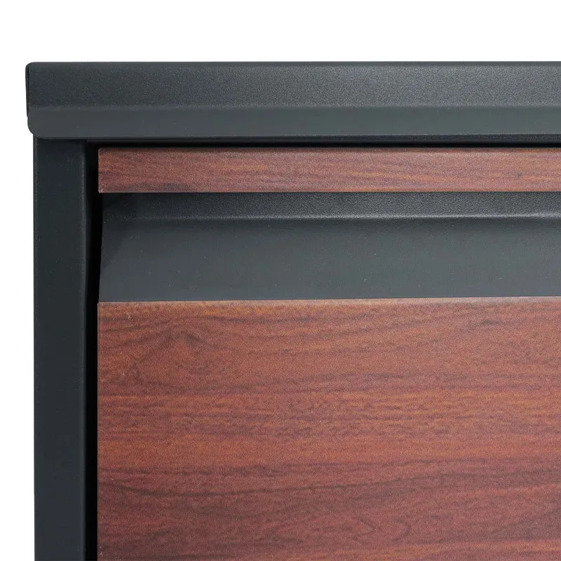 Boîte à colis sur pied avec serrure 140x46x45 acier aspect bois anthracite marron foncé 04_0005914