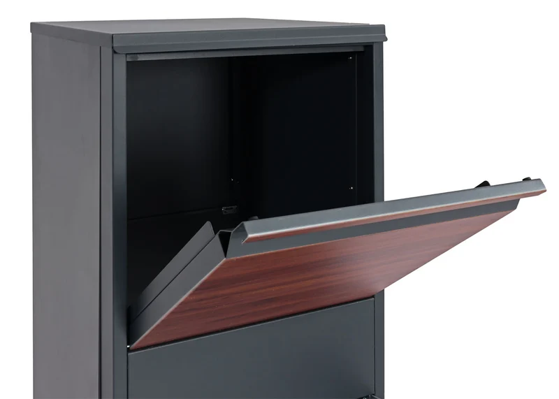 Boîte à colis sur pied avec serrure 140x46x45 acier aspect bois anthracite marron foncé 04_0005914