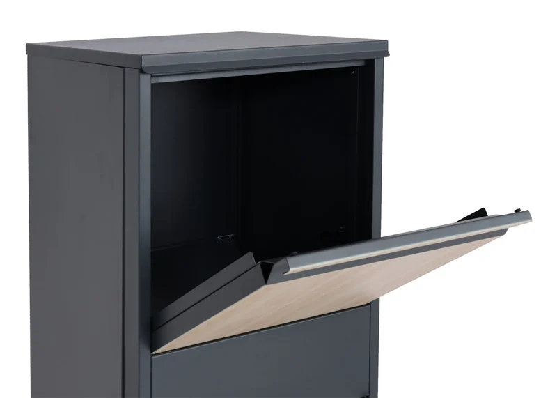 Boîte à colis sur pied avec serrure 140x46x45 acier aspect bois anthracite bois clair 04_0005911