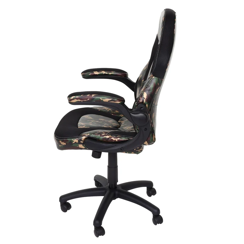 Chaise de bureau pivotante accoudoirs rabattables en PVC couleur camouflage noir 04_0006225
