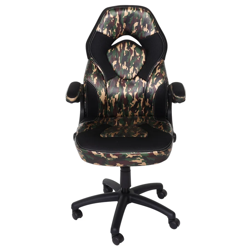 Chaise de bureau pivotante accoudoirs rabattables en PVC couleur camouflage noir 04_0006225