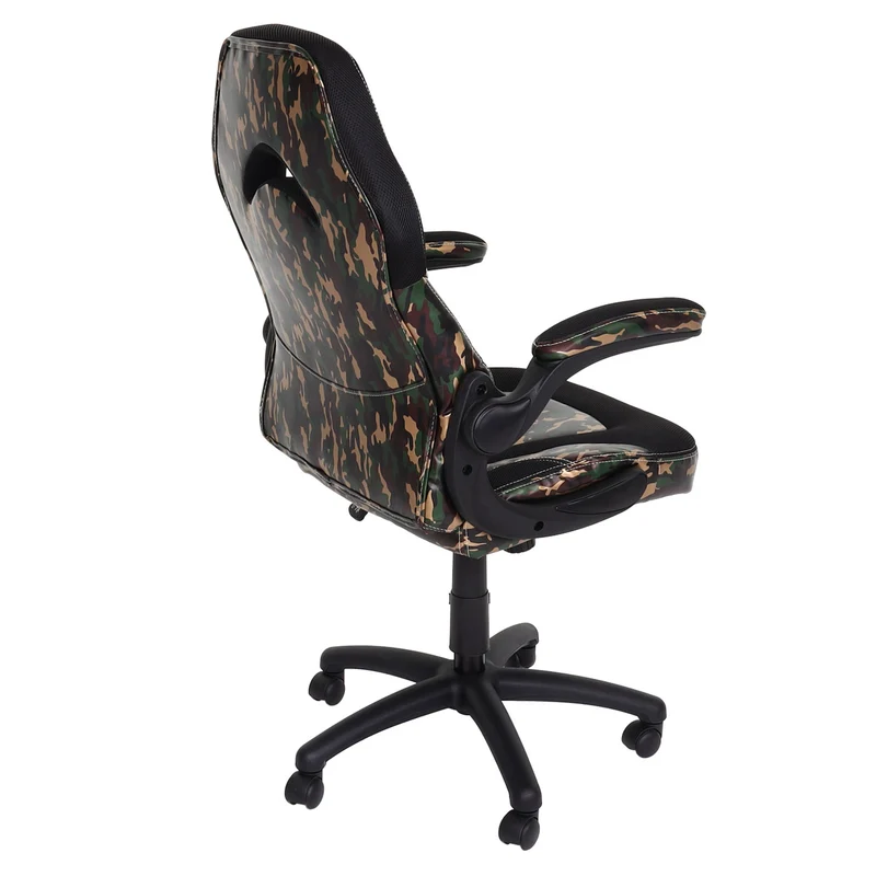 Chaise de bureau pivotante accoudoirs rabattables en PVC couleur camouflage noir 04_0006225