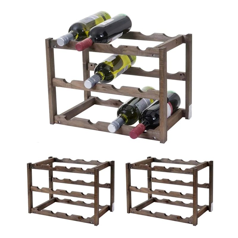 Lot de 3 étagères à vin rangement pour 12 bouteilles par étagères support à vin bois sapin 04_0006204