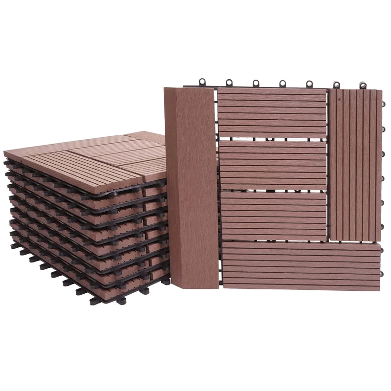 11x dalles carrelage WPC + finition aspect bois balcon/terrasse 30x30cm = 1 m² couleur café 04_0006199